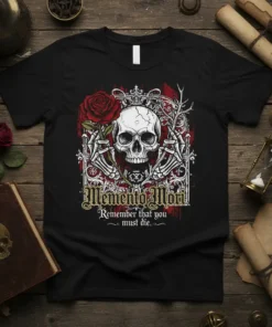 Memento Mori Remember that text design featuring eye-catching typography on quality t-shirt