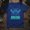 Meow Armed and Dangerous cyberpunk cat with neon sunglasses and guns, T-shirt design