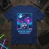 Meowter Space Encounters T-Shirt design with a cat in a space helmet, UFOs, and a moon graphic