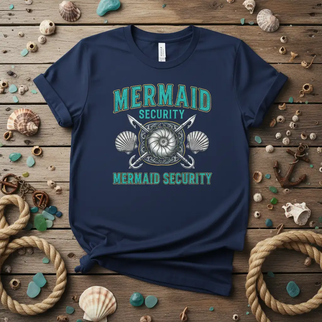 MERMAID SECURITY MERMAID SECURITY stylish graphic printed on durable material creating a standout t-shirt