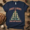 Merry & Bright Home Run Holidays baseball Christmas tree t-shirt design with baseballs and candy canes