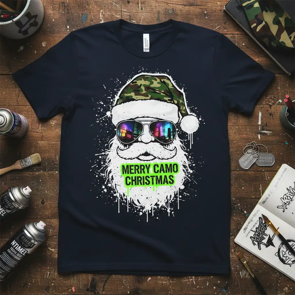 Merry Camo Christmas graphic design printed on premium quality fabric with eye-catching details