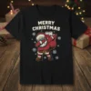 Merry Christmas t-shirt with a dabbing Santa Claus wearing a mask and carrying a sack of toilet paper, surrounded by
