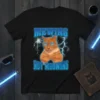Funny "MEWING NOT MEOWING" text with a ginger cat and lightning graphic on a black t-shirt