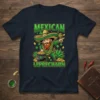 Mexican Leprechaun T-Shirt featuring a bearded man in a sombrero and green suit holding a maraca and a pot of