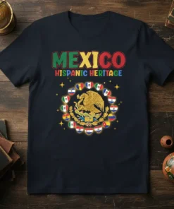 Mexico Hispanic Heritage t-shirt design with Mexican flag eagle and colorful heart flags