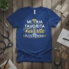 Mi Hija Favorita Favorita Es Enfermera text with caduceus and heart graphic on a blue t-shirt, nurse mom gift idea