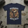 Military Grade Mental Health T-Shirt with armored warrior graphic and lightning effects