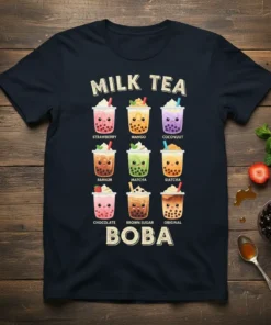 MILK TEA BOBA STRAWBERRY text design featuring creative typography on quality t-shirt