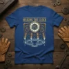 Milking The Clock steampunk t-shirt design featuring a clockwork mechanism dripping into water, with gears and pipes