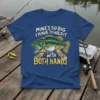 Mine's So Big I Have to Hold It With Both Hands fishing t-shirt design featuring a large bass and tattooed