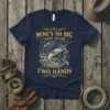 Mine's So Big I Have To Use Two Hands fishing t-shirt with marlin graphic and ocean waves