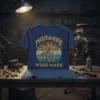 Mistakes Were Made humorous quote t-shirt with vintage wrenches, pistons, and gears graphic