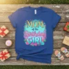 Mom of the Birthday Girl t-shirt with colorful tropical floral design. Text reads "MOM of the Birthday GIRL" in playful