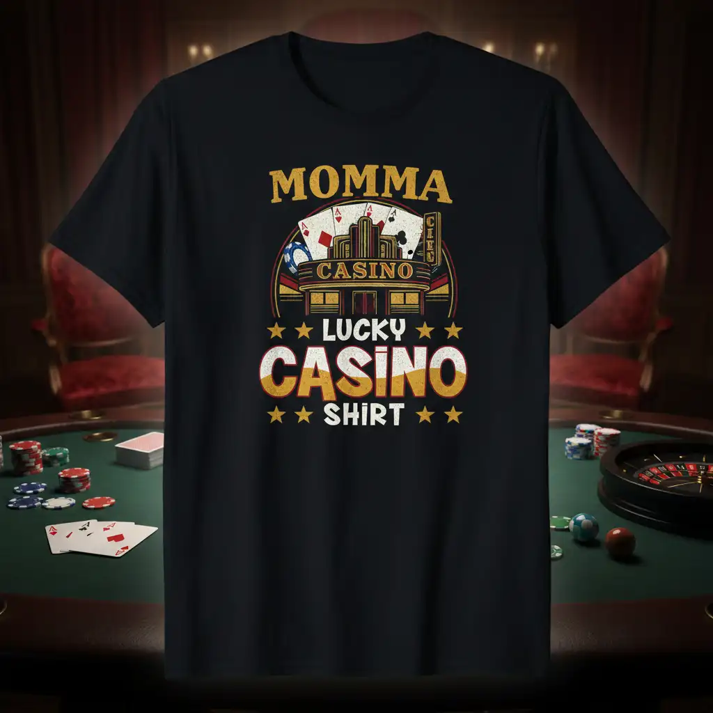 Momma Lucky Casino Shirt with retro casino graphics and bold text, ideal for moms who love gambling
