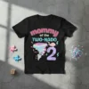 Mommy of the Two-Nado graphic t-shirt design for a 2nd birthday, featuring a cute cartoon tornado and the number 2