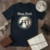Mone Poral t-shirt design featuring two dinosaurs and a beaver-like creature in a circle with stars