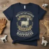 Navy t-shirt with "Money Can't Buy Happiness But It Can Bay Goats Which Is Pretty Much The Same Happiness" quote