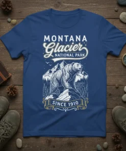 Montana Glacier National Park Since 1910 t-shirt design with a bear, mountains, and trees