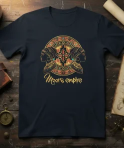 Moors Empire T-Shirt featuring a regal circular design with two profiles and the text "Moors empire"
