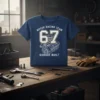 MOTOR RACING TEAM 67 GARAGE BUILT t-shirt design with vintage engine graphic and distressed typography