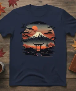 Mount Fuji Torii Gate design featuring a sunset over the iconic mountain and a traditional Japanese gate