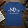 Mountain Heartbeat t-shirt design featuring a mountain range integrated into a heartbeat EKG line in white text and graphic