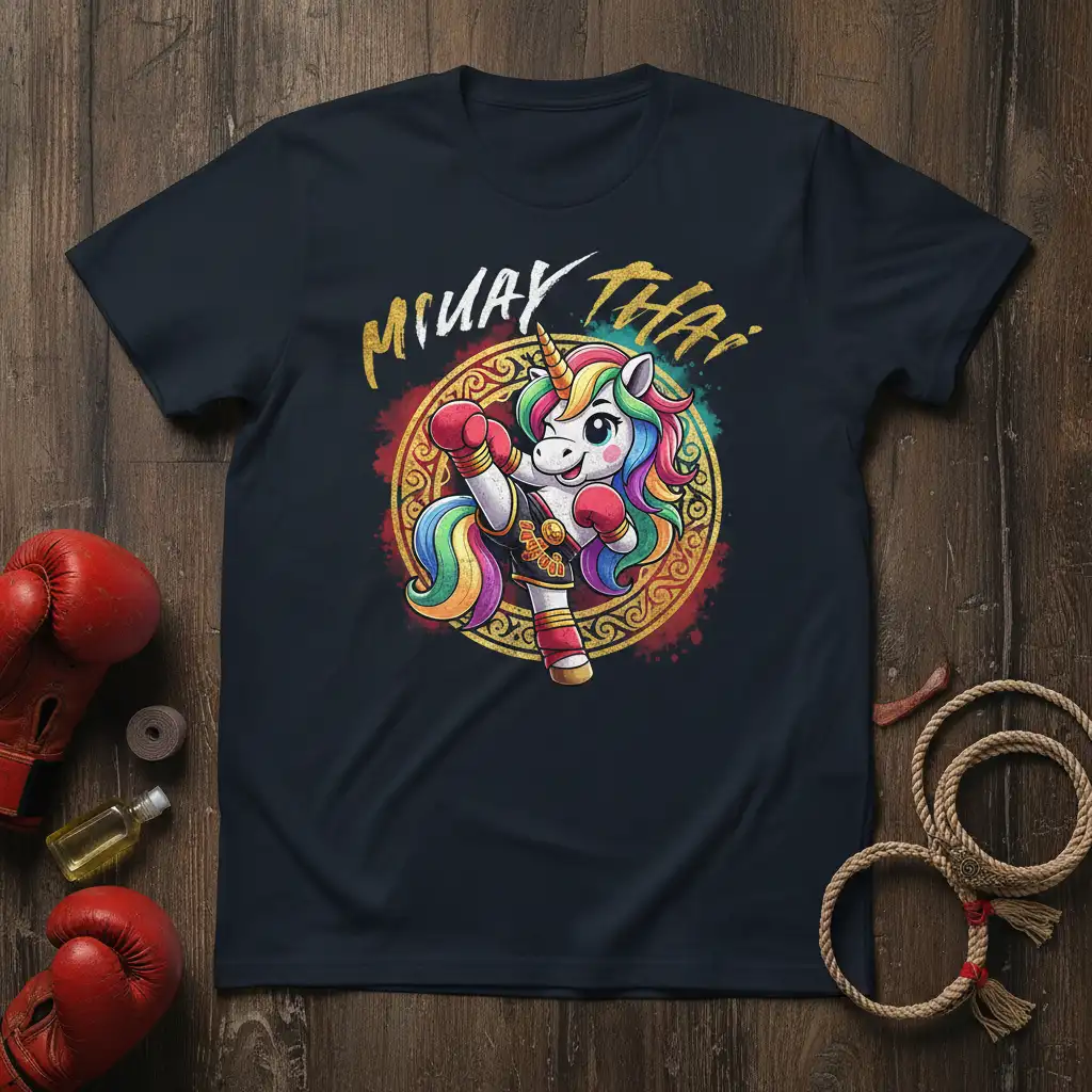 Muay Thai Unicorn stylish graphic printed on comfortable cotton fabric creating a standout t-shirt