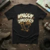 Muddy Buddies text design with boot prints and mud splatters, perfect for off-roading enthusiasts