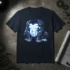 Muscular gorilla with defined abs and blue accents on a dark t-shirt, representing the Muscular Gorilla Abs design