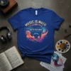 T-shirt with the quote "MUSIC IS MATH WITH FEELINGS" in golden text, surrounded by musical notes and mathematical symbols