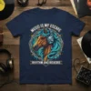 T-shirt with "Music Is My Escape Rhythm And Reverie" text and a horse wearing headphones graphic
