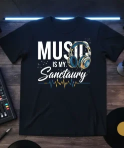 MUSIC IS MY. Sanctaury creative graphic design printed on comfortable cotton t-shirt