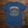 Mustachioed Dad Like a Regular Dad But Way Cooler text and mustache graphic on a blue t-shirt