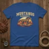 Mustangs Assemble T-Shirt with a wild horse running in a desert at sunset graphic