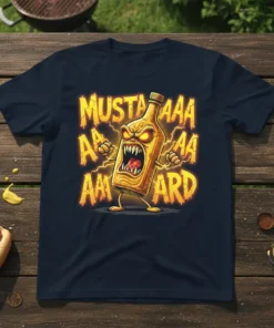 Funny Mustard AAA AAAA AAARD t-shirt design with a screaming mustard bottle graphic and bold yellow text