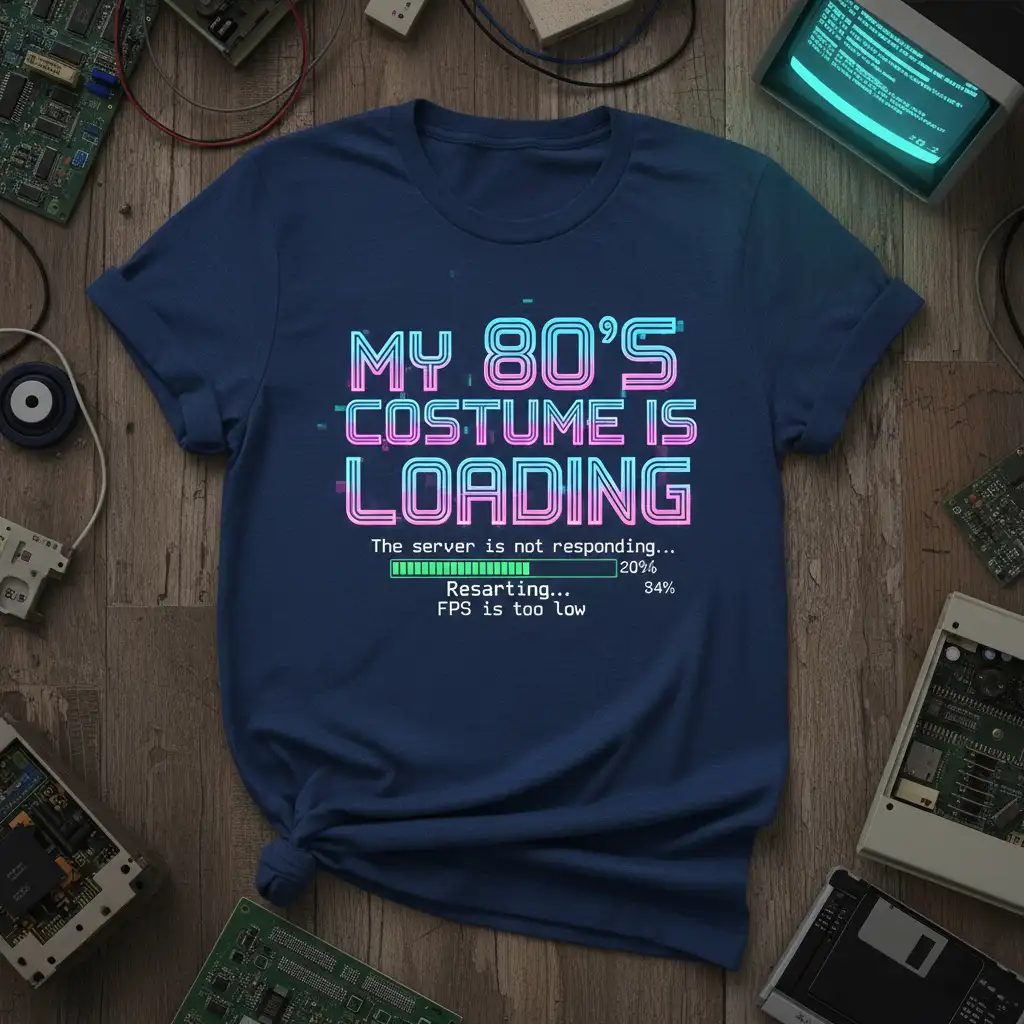 MY 80'S COSTUME IS LOADING retro computer loading bar graphic on a t-shirt