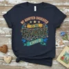 My Adopted Daughter Is My Favorite Child quote in decorative font on a navy t-shirt, with banner and birds