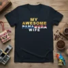 Navy t-shirt with gold and white text: "MY AWESOME PANAMEÑA WIFE", the word "PANAMEÑA" features the Panama flag design
