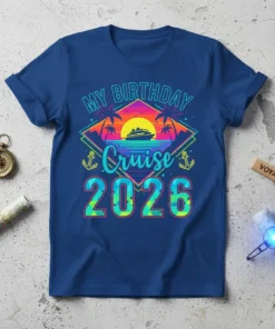 MY BIRTHDAYCruise2026 bold graphic design printed on comfortable cotton t-shirt