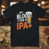 My Blood Type Is IPA+ t-shirt design with a beer glass graphic and bold typography