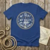 My Boat My Rules nautical t-shirt design with a ship, anchor, and waves