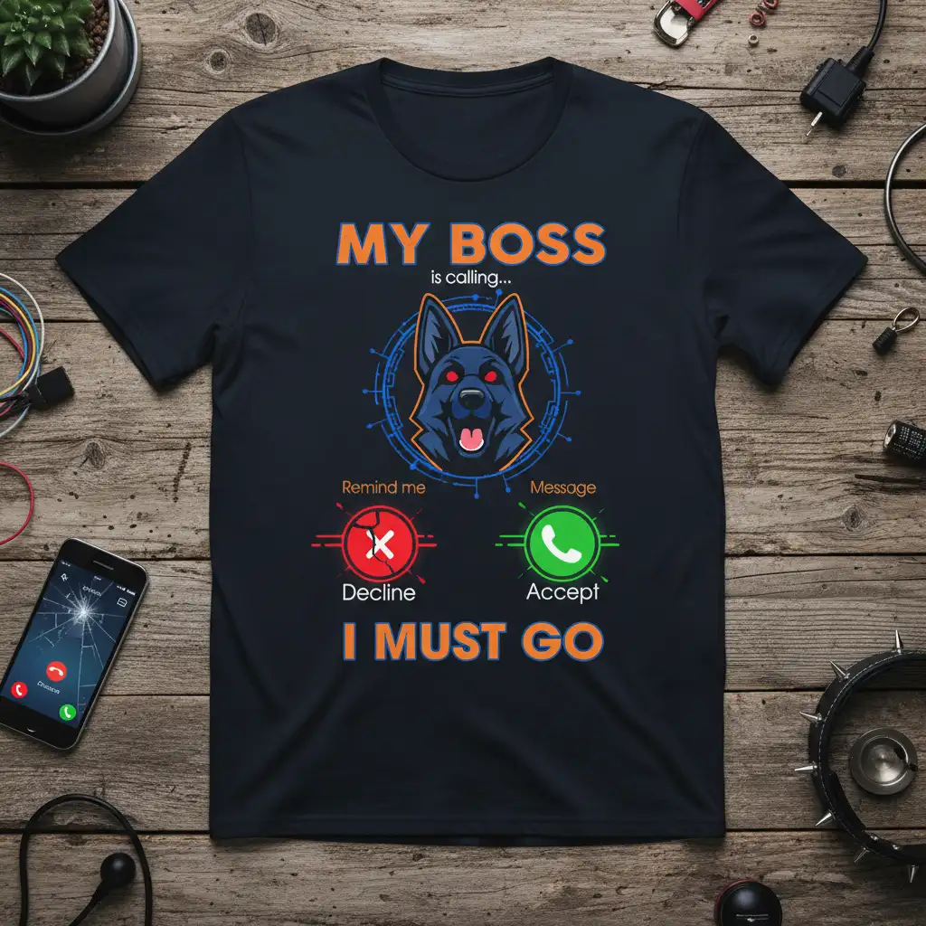 MY BOSS is calling... quote printed with bold typography on breathable fabric t-shirt design