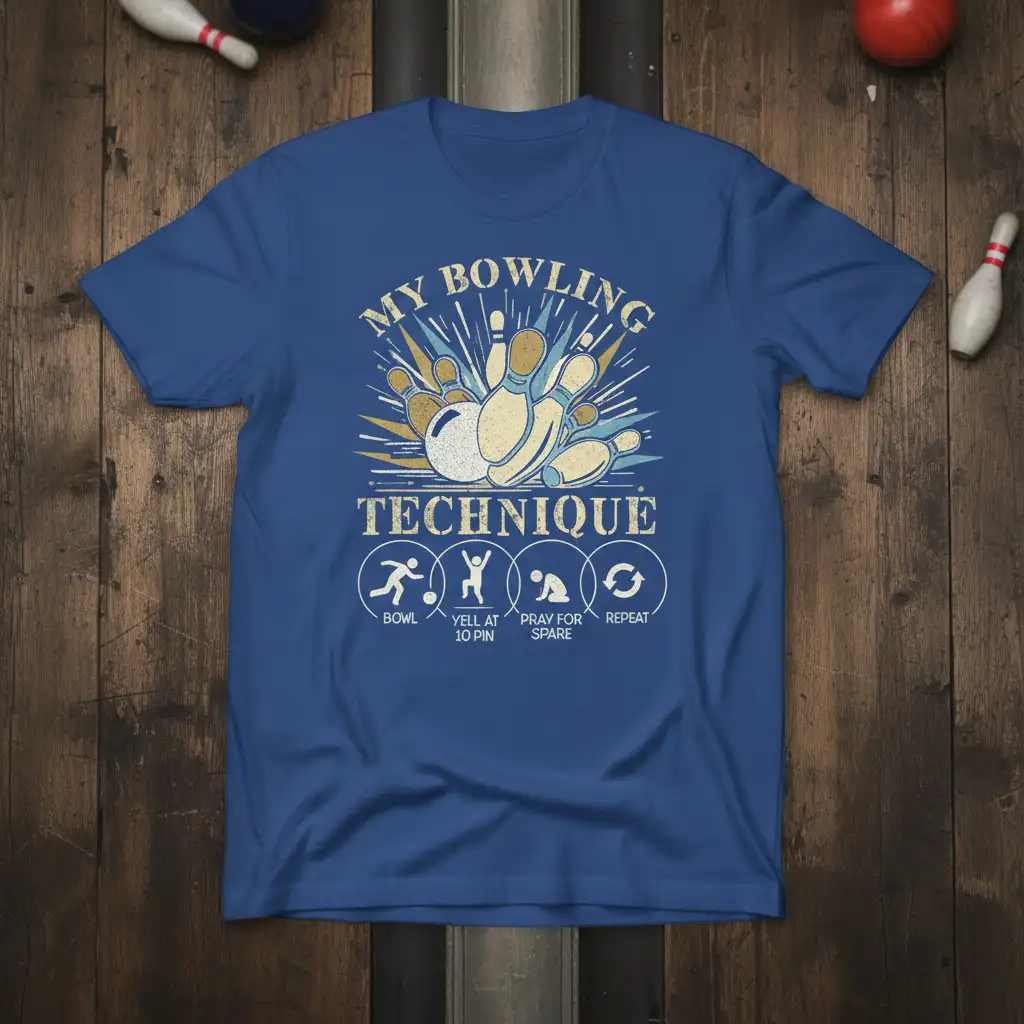 MY BOWLING TECHNIQUE BOWL quote printed with stylish graphic on comfortable cotton fabric t-shirt design