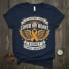 My Brother Wings Cover My Heart Kidney Cancer Awareness t-shirt with orange ribbon and wings graphic