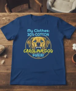 My Clothes: 30% COTTON CAROLINA DOG HAIR t-shirt design with a golden dog face graphic
