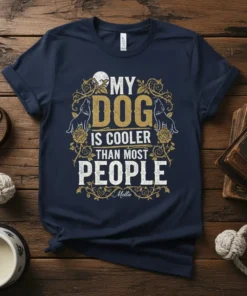 My Dog Is Cooler Than Most People quote t-shirt design with howling wolves and roses graphic