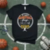 My Favorite Basketball Player Calls Me Mom text design with a basketball player graphic on a black t-shirt