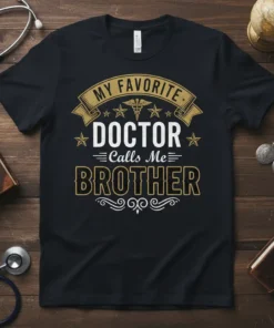 My Favorite Doctor Calls Me Brother t-shirt design with medical caduceus symbol and distressed typography