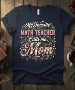 My Favorite Math Teacher Calls Me Mom text design with floral Mom lettering and decorative elements